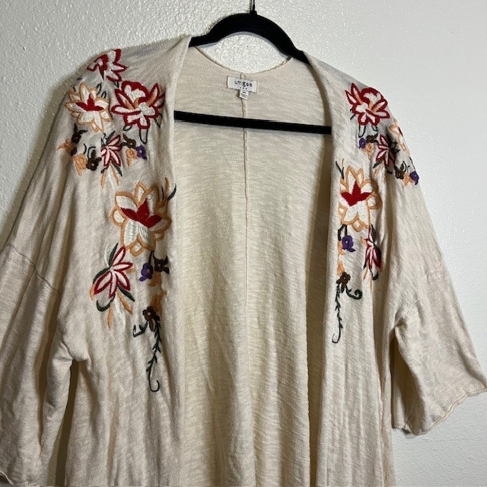 UMGEE Med/L Embroidered Kimono Cardigan Open Front Flowy Duster Floral Boho - Picture 2 of 14
